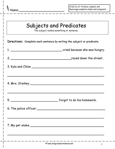 Subject and Predicate Sentences Worksheets for 3rd | Subject and